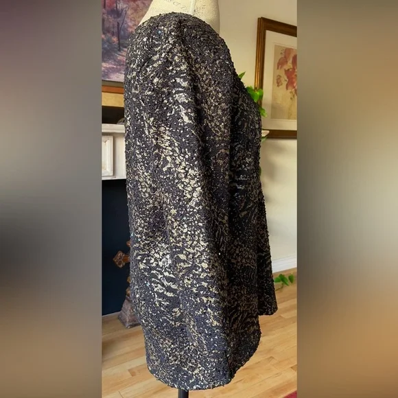 BRITTANY BLACK Women’s Bronze on Black Intermittent Sequined Top Sz M / L - Picture 3 of 6